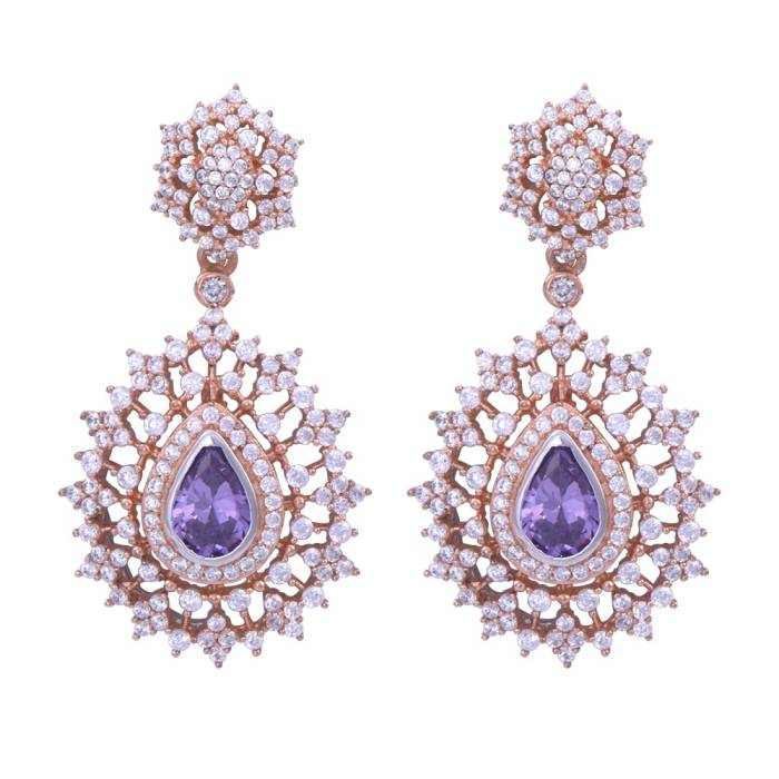 Silver Earrings with Purple Stone