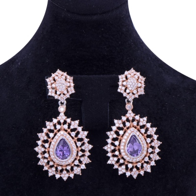 Silver Earrings with Purple Stone - Thumbnail