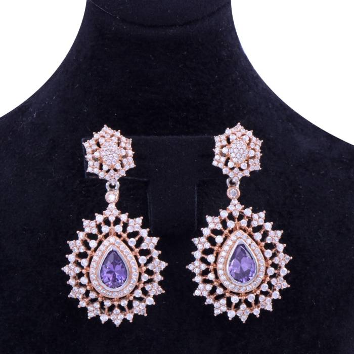 Silver Earrings with Purple Stone