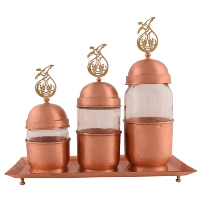 nusnus - Nusnus 3 Pcs Glass Jar Spice Holder Rose Gold with Tray
