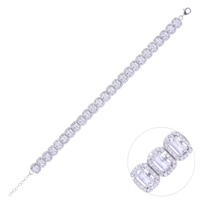 Nusnus Baguette Stone Waterway 925 Sterling Silver Women Bracelet 15.5 gr