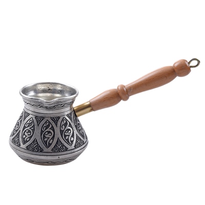 nusnus - Nusnus Copper Brown Wooden Handle Oval Motif Coffee Pot Silver Medium Size No:2