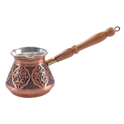 nusnus - Nusnus Copper Brown Wooden Handle Oval Motif Coffee Pot Rose Gold Large Size No: 1