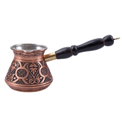 nusnus - Nusnus Copper Brown Wooden Handle Round Motif Coffee Pot Rose Gold Small Size
