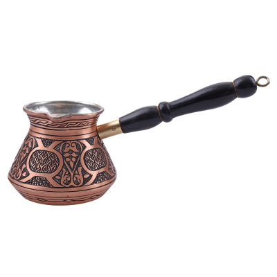 nusnus - Nusnus Copper Brown Wooden Handle Round Motif Coffee Pot Rose Gold Medium Size