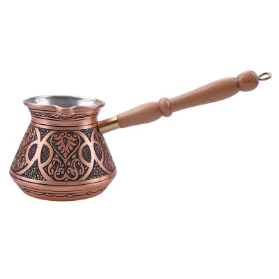 nusnus - Nusnus Copper Cream Wooden Handle Ottoman Motif Coffee Pot Rose Gold Large Size