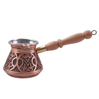 nusnus - Nusnus Copper Cream Wooden Handle Ottoman Motif Coffee Pot Rose Gold Small Size