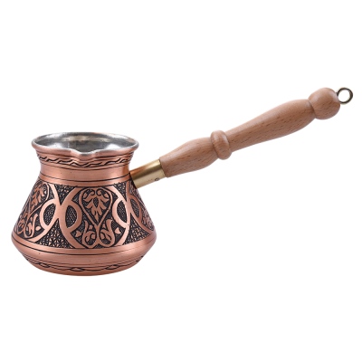 nusnus - Nusnus Copper Cream Wooden Handle Ottoman Motif Coffee Pot Rose Gold Medium Size
