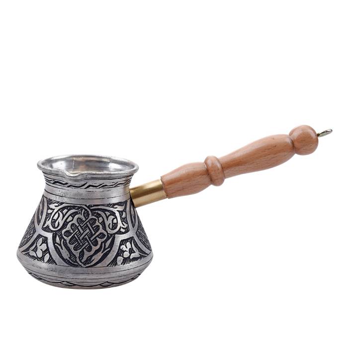 Nusnus Copper Cream Wooden Handle Y Patterned Coffee Pot Silver Small Size