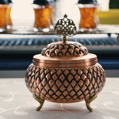Nusnus Copper Staple Footed Sugar Bowl Rose Gold No 3 NS-05097 - Thumbnail