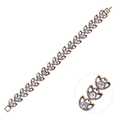 nusnus - Nusnus Bronz Eskitme Bileklik Yuvarlak Swarovski Taşlı Yaprak Model