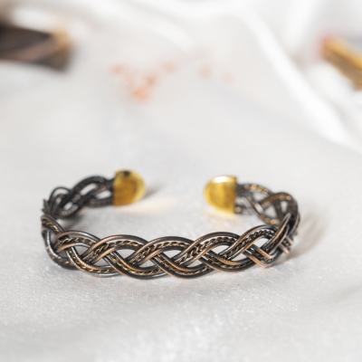 Nusnus Copper Curved Detailed Bracelet Black - Thumbnail