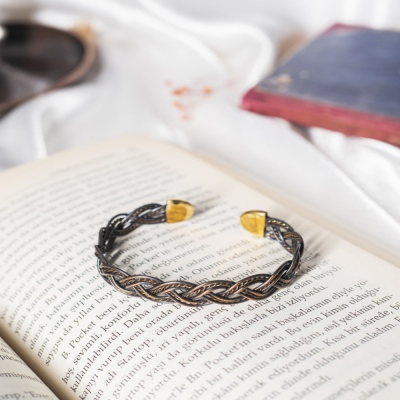 Nusnus Copper Curved Detailed Bracelet Black - Thumbnail
