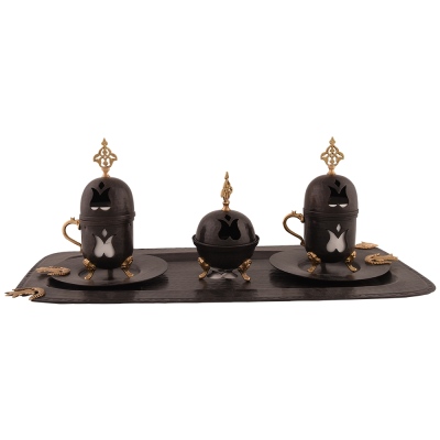 Nusnus Copper Tulip Cup Set, 2 Trays and Turkish Delight Holder - Thumbnail