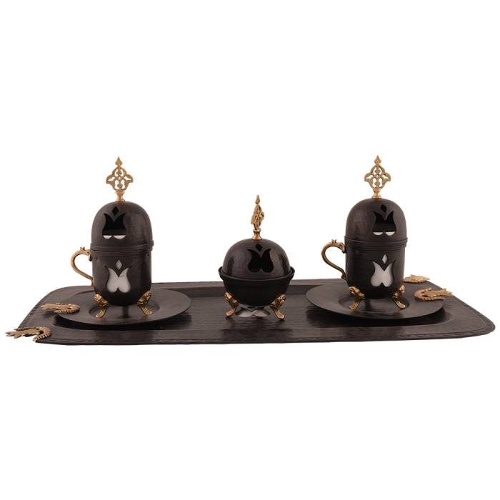 Nusnus Copper Tulip Cup Set, 2 Trays and Turkish Delight Holder