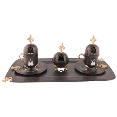 Nusnus Copper Tulip Cup Set, 2 Trays and Turkish Delight Holder - Thumbnail