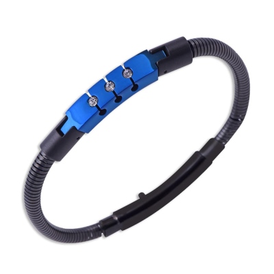 nusnus - Nusnus Men's Steel Cuff Bracelet CB 5004 Black-Blue