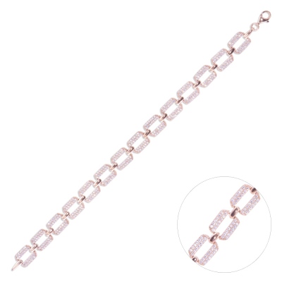 nusnus - Nusnus Gümüş Kadın Bileklik (ZRK 2160) Su Yolu Zincir Model 13.3 gr Rose Gold