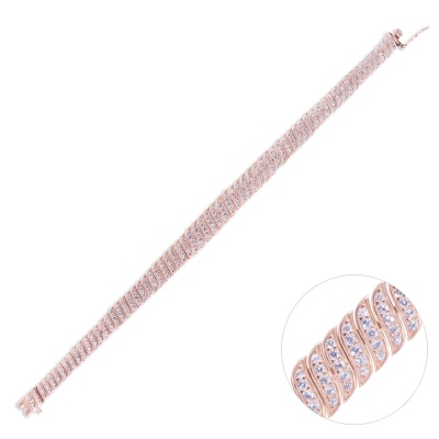 nusnus - Nusnus Gümüş Kadın Bileklik (ZRK 2160) Taşlı Su Yolu Model 24.3 gr Rose Gold