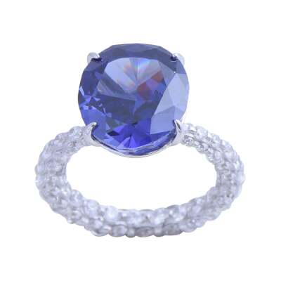 Nusnus Ice Cut Ruby Full Round Purple Stone Single Stone Silver Ring - nusnus