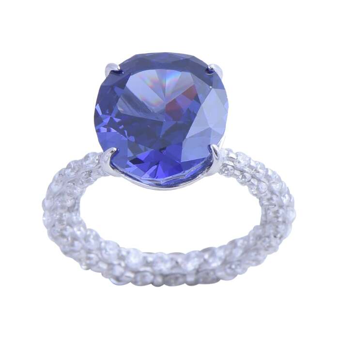 Nusnus Ice Cut Ruby Tam Tur Mor Taşlı Tek Taş Gümüş Yüzük - 1