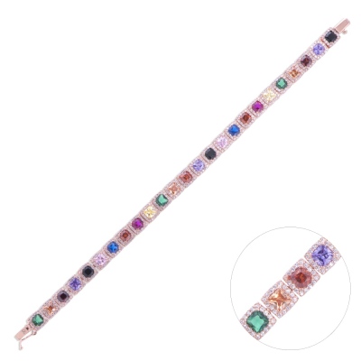 nusnus - Nusnus Rose Gold Coloured Stone Women Silver Bracelet ZRK 2160 13.30 GR