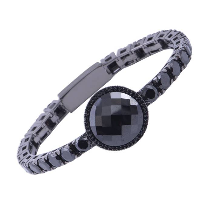 Nusnus Silver Men's Bracelet with Black Zircon Stone 29.5 gr