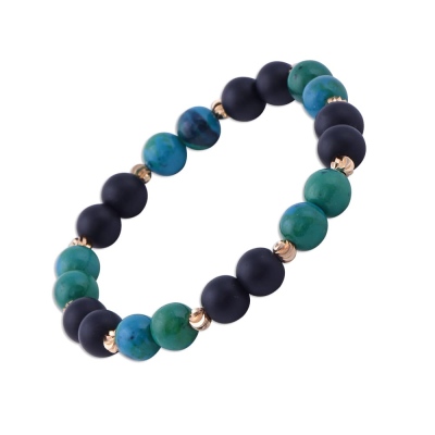 nusnus - Dorika Detailed Bracelet with Onyx and Turquoise Stone