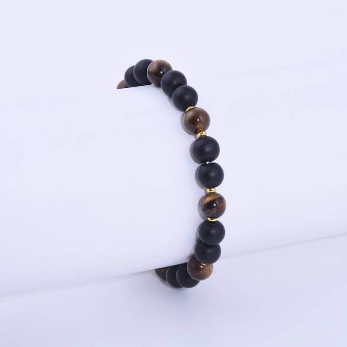 Yellow Metal Bracelet with Onyx and Tigreous Stone
