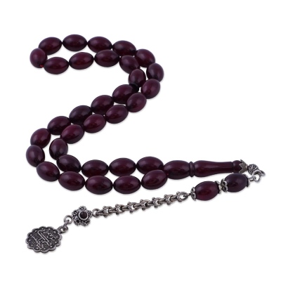 nusnus - Ottoman Tugra Tasseled Barley Cut Fire Amber Rosary Elt 22