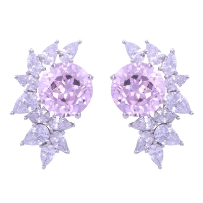 Pembe Taşlı Kanat Model Gümüş Küpe - nusnus