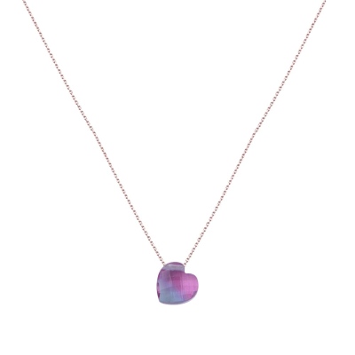 nusnus - Pink Blue Colour Transition Heart 925 Sterling Silver Necklace with Rose Gold Chain