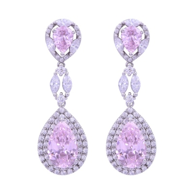 Pink Double Stone Drop Model Dangle Earrings - nusnus