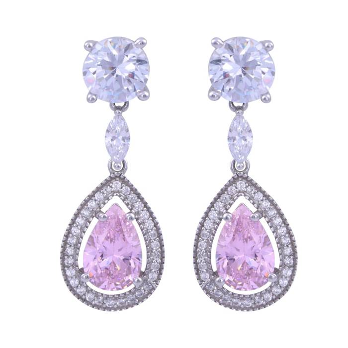 Pembe Taşlı Damla Model Sallantılı Küpe