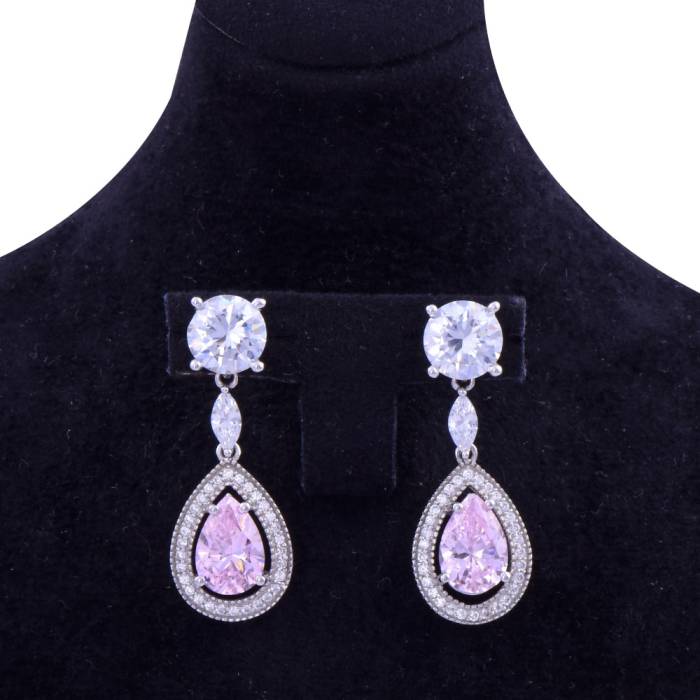 Pembe Taşlı Damla Model Sallantılı Küpe - 2