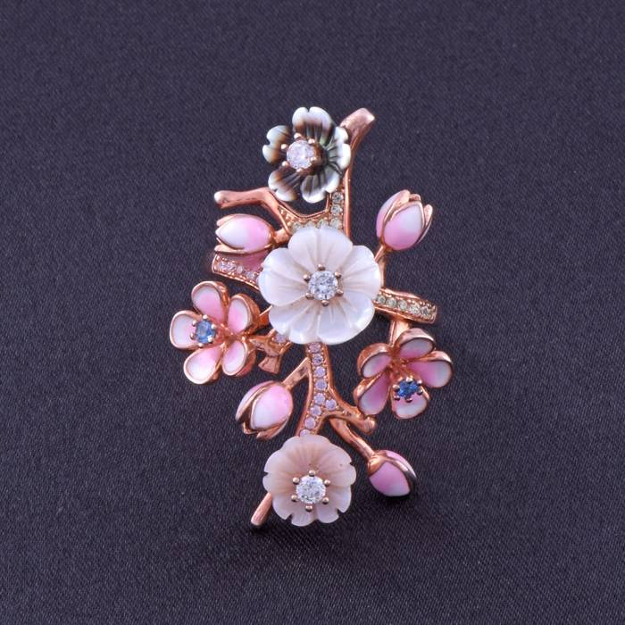 Pink and Black Floral Silver Ring 8.4 Gr - 2