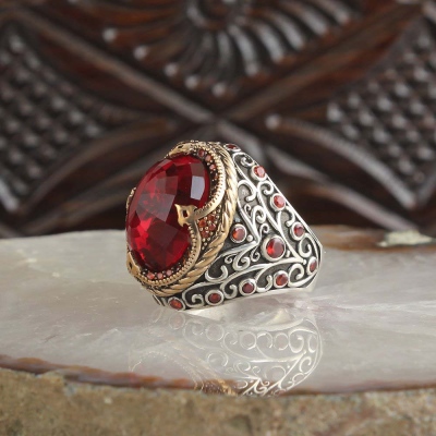 nusnus - Red Crystal Cut Zircon Stone 925 Sterling Silver Ring