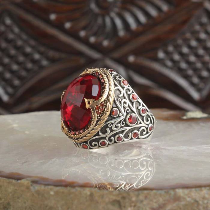 Red Crystal Cut Zircon Stone 925 Sterling Silver Ring