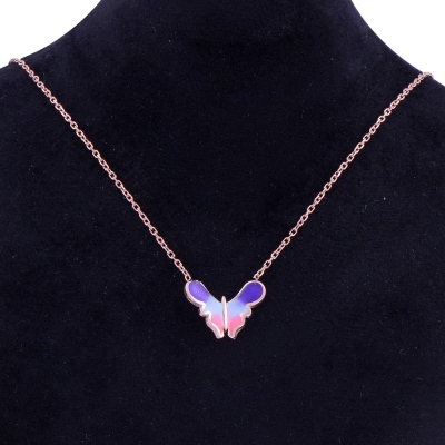 Colour Transition Butterfly Model 925 Sterling Silver Necklace for Women - Thumbnail
