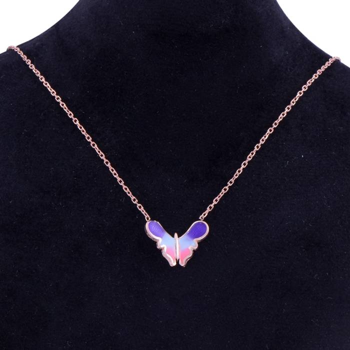 Colour Transition Butterfly Model 925 Sterling Silver Necklace for Women