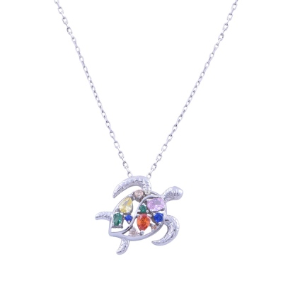 Coloured Stone Turtle Silver Women's Necklace ZRK 2200 - Thumbnail