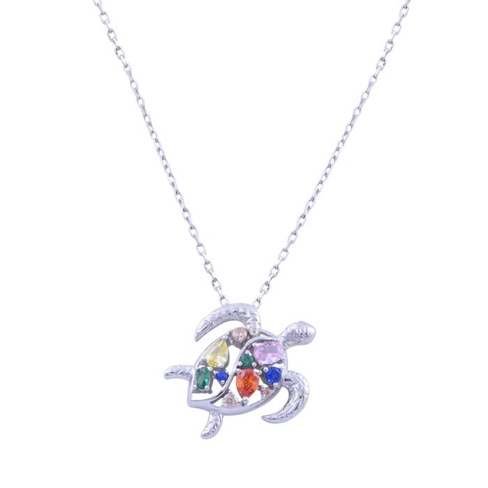 Coloured Stone Turtle Silver Women's Necklace ZRK 2200