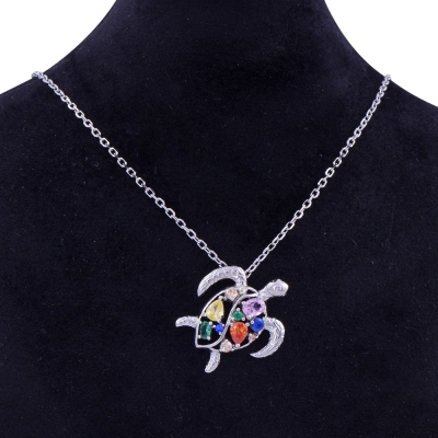 Coloured Stone Turtle Silver Women's Necklace ZRK 2200 - Thumbnail