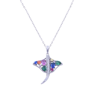 nusnus - Stingray Fish Silver Women's Necklace with Coloured Stones