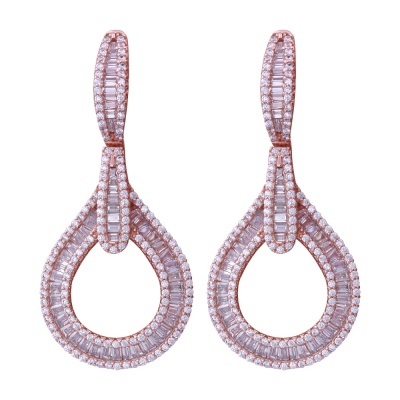 Baget Taşlı Rose Gold Sallantılı Küpe - nusnus