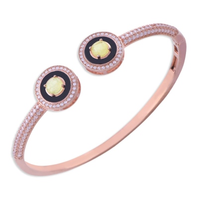 nusnus - Rose Gold Clamp Silver Bracelet with Yellow Stone 14 Gr
