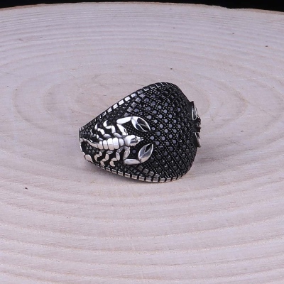 Scorpion Model Micro Stone Embroidered 925 Sterling Silver Ring - Thumbnail