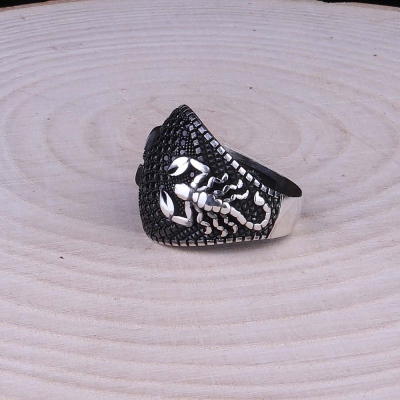 Scorpion Model Micro Stone Embroidered 925 Sterling Silver Ring - Thumbnail