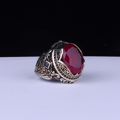Semi Precious Natural Stone Sterling Silver Ring - Thumbnail