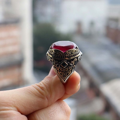 Semi Precious Natural Stone Sterling Silver Ring - Thumbnail